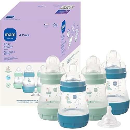 MAM 5oz Easy Start Anti-Colic+ Vented Baby Bottle, 0+ Months, 4 Pack, Boy