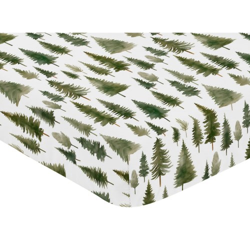 Sweet Jojo Designs Sage Green Woodland Boy Girl Gender Neutral Unisex 4pc Nursery Crib Bedding Set Forest Woods Pine Tree Fringe