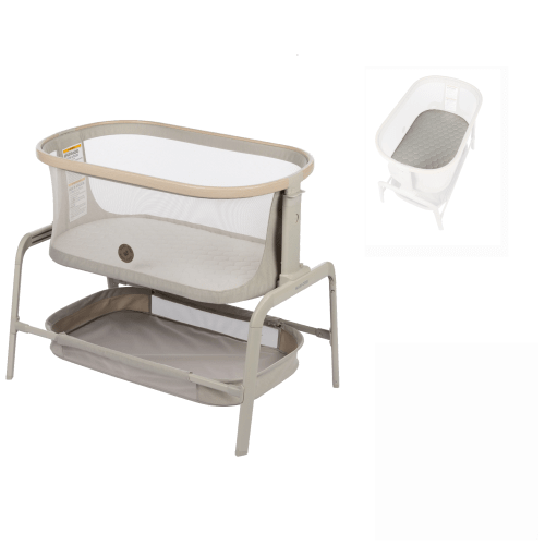 Iora Bedside Bassinet in Classic Oat with Bonus Mattress and Cover – Maxi-Cosi