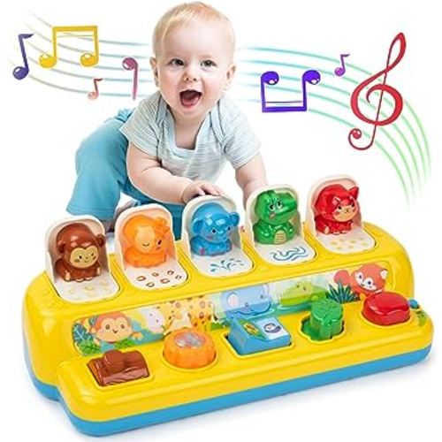 Interactive Pop Up Animal Toys with Music, Animal Sound & Light, Early Developmental Cause and Effect Pop Up Animals Toy for Infants & Toddlers, 1+ Year Old Boys Girls Gifts