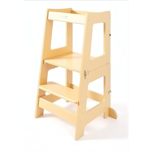 2 in 1 Convertible Toddler Tower Converts into Table, Step Stool Varnished