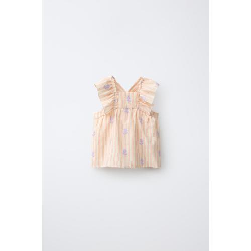 STRIPED AND FLORAL BLOUSE - Tangerine | ZARA United States