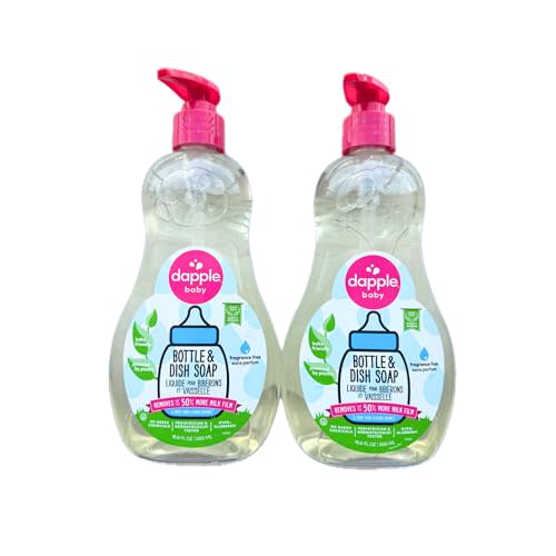 Bottle and Dish Soap Baby, Fragrance Free, 16.9 Fl Oz (Pack of 2) - Plant Based Dish Liquid for Dishes & Baby Bottles - Hypoallergenic Soap, Liquid Soap, Compatible with Dapple Baby Bottle & Dish Soap
