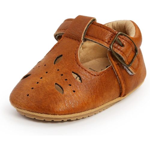 SOFMUO Baby Boys Girls Lace Up Leather Sneakers Soft Rubber Sole Infant Moccasins Newborn Oxford Loafers Anti-Slip Toddler Wedding Uniform Dress Shoes