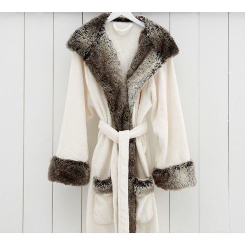 Ombre Faux Fur Trim Hooded Robe