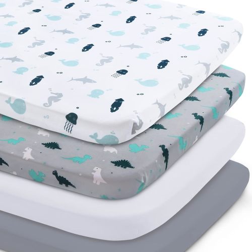 Bassinet Sheet 4 Pack for Baby Boys or Girls, Bassinet Sheets Ultra Soft Universal Fit for Most Rectangle, Oval, Hourglass Bassinet Mattress,33" x 17" (up to 33" x 20")