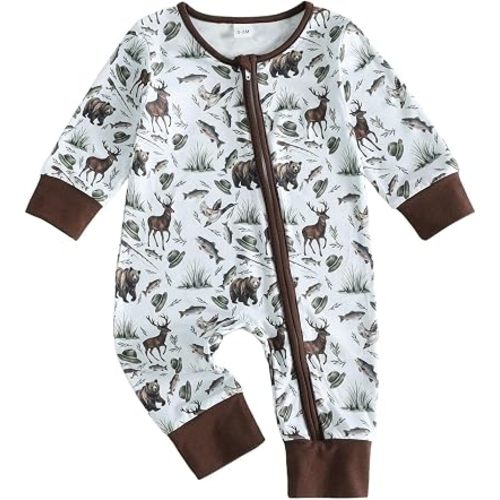 Baby Girl Boy Hunting Clothes Mallard Duck Deer Romper Zipper Jumpsuit Retro Bodysuit Newborn Going Home Outfit Fall