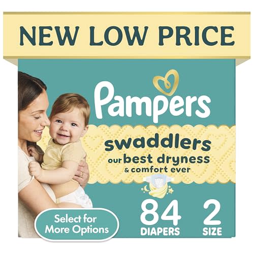 Pampers Swaddlers Diapers, Size 2 (10-22 lbs), 84 Count, Hypoallergenic, Absorbent, Keeps Baby Dry and Comfortable, Skin Safe Disposable Baby Diaper
