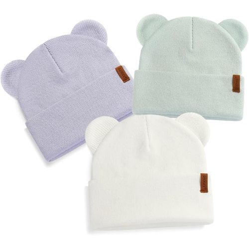 DANMY Baby Beanie Warm Winter Hat with Bear Ear for Infant Toddler Boys Girls Child Soft Knitted Skull Cap
