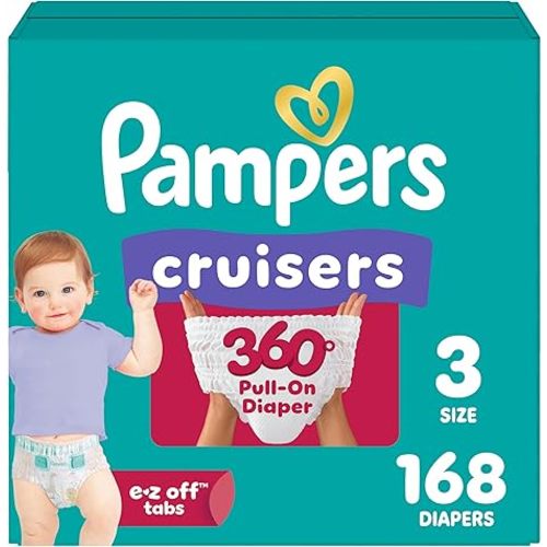 Pampers Diapers - Cruisers 360 - Size 3, 168 Count, Babyproof, up to 100% Leakproof Pull-On Diaper (Packaging May Vary)