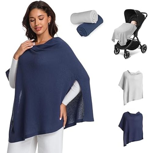 2pk Nursing Cover for Breastfeeding, Soft & Breathable Privacy Poncho, Multi-Use Feeding Shawl, Comfortable & Portable Breastfeeding Cover for Women Includes Mesh Laundry Bag