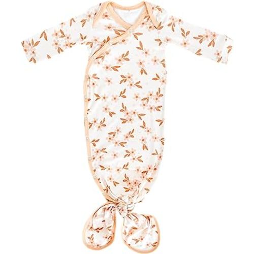 Copper Pearl Baby Gown - Knotted Newborn Sleepers for Baby Boy and Girl, Soft Stretchy Long Sleeve Infant Gowns with Bottom Tie and Hand Mittens, Perfect Hospital Coming Home Outfit (Rue)