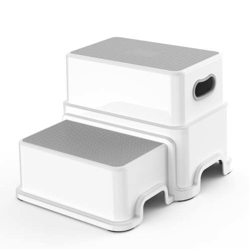 BATTOP Toddler Step Stool, 2 Step Stools for Kids with Anti-Slip Surface and Rubber Bottom, Kids Step Stool for Toilet Potty Training, Bathroom, Kitchen(Gray)