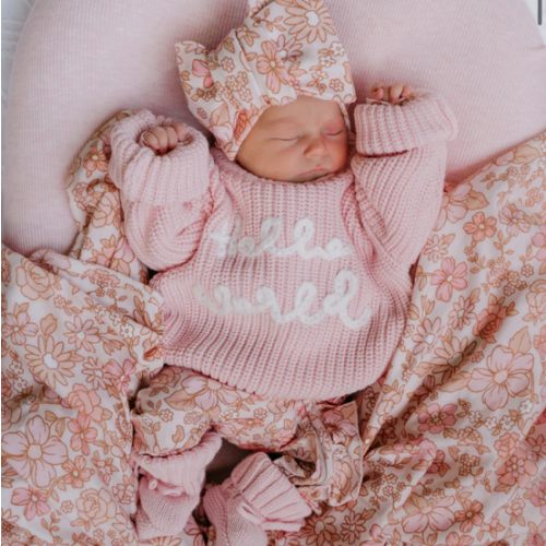 'Hello World' Chunky Knit Jumper | Baby Pink – Little and Fern