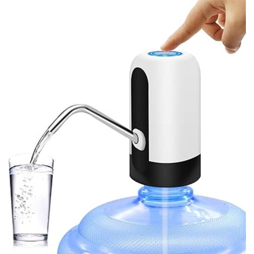 MJIYA Portable Water Bottle Pump, Universal Bottle Electric Water Dispenser with Switch and USB Charging, for Camping, Kitchen, Workshop, Garage (White)