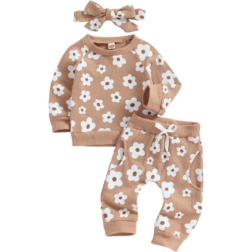 Toddler Baby Girl Fall Winter Clothes Newborn Infant Floral Pullover Sweatshirt T-Shirts+Pants 3PCS Outfits Set