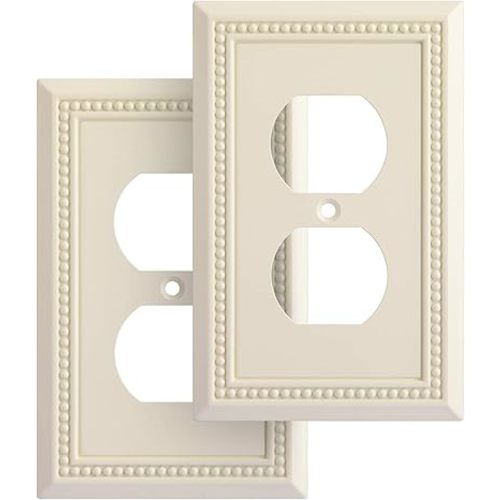Sunken Pearls Heavy Duty Decorative Wall Plate Switch Plate Outlet Cover, Durable Solid Zinc Alloy (Single Duplex 2PK, Light Almond)
