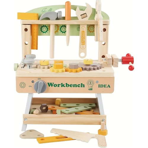 ALLJOY Kids Wooden Tool Workbench Set Pretend Play Construction Toy for Toddlers
