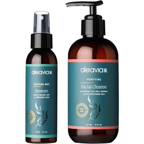 Aleavia Prebiotic Skin Restoration Kit – Nourish your Healthy Skin Microbiome with Prebiotic Ingredients – 8 oz. Purifying Facial Cleanse and 4 oz. Restore Soothing Mist