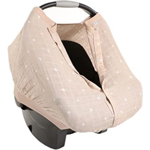 Little Unicorn 100% Cotton Muslin Car Seat Canopy | Super Soft Lightweight Cover with Window | Breathable | Magnetic Closure | Baby and Infant | Machine Washable | Shower Gift | Taupe Cross