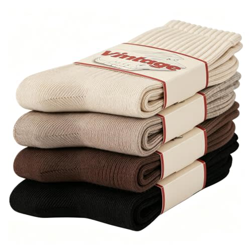 DAUCO 4 Pairs 98% Cotton Socks for Men Women Crew Seamless Fall Slouchy Socks