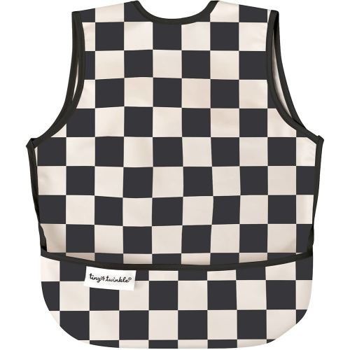 Tiny Twinkle Mess Proof Baby Bib for Boys | Waterproof Toddler Bib for Eating | Baby Apron for Feeding, Machine Washable | Perfect Shower Gift (Black Checkers, 6–24M)