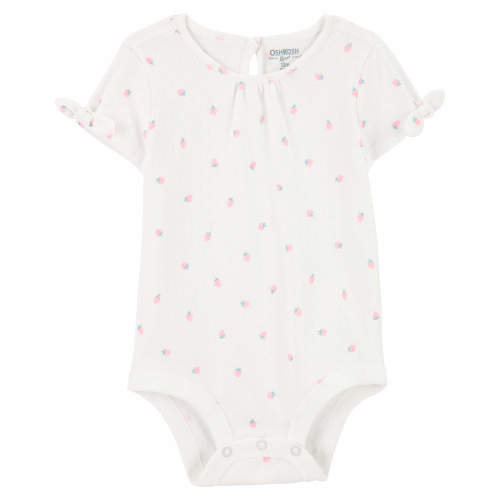 Baby Strawberry Print Pointelle Bodysuit
 - Style,Ivory