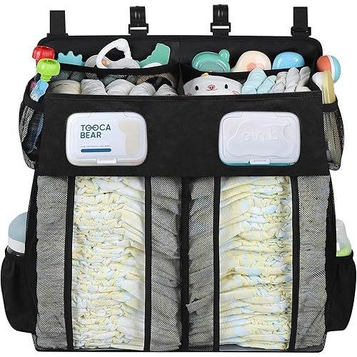 Accmor Changing Table Diaper Organizer, Hanging Diaper Caddy Organizer Stacker for Cribs Changing Table Playard Wall Baby Essentials Storage, Black
