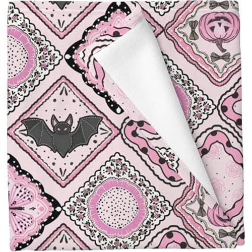 Cute Halloween Bats Pumpkins Checkered Baby Blankets for Boys Girls Bat Pumpkin Bows Pink Orange Receiving Swaddle Blankets Newborn Soft Infant Spooky Swaddling Wrap Plaids 40x50in