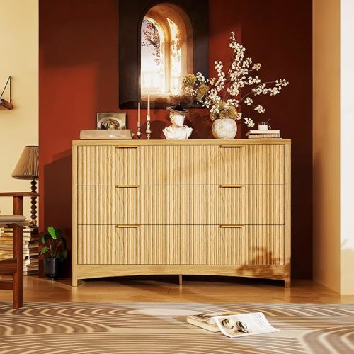 Marsail 6 Drawer Wooden Dresser with Smooth-Glide Drawers, Modern Storage Solution for Bedrooms, Living Rooms, and Hallways, Featuring Large Capacity and an Elegant Natural Wood Finish, Natural Oak