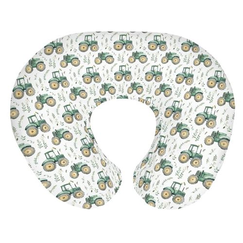 Watercolor Green Tractors Baby Nursing Pillow Covers for Boy Girl Farm Tractors Boho Leaves Nursery Feeding Pillowcase for Breastfeeding Pillows Farm Life Soft Stretchy Slipcovers for Newborn Infant