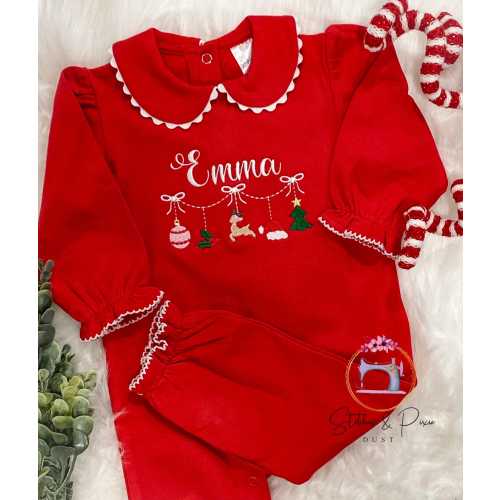 Baby Girls Bow Christmas Bubble/Christmas Reindeer Bubble/Toddle Bubble /First Christmas /Baby Gift/Christmas Gift Romper Embroidered