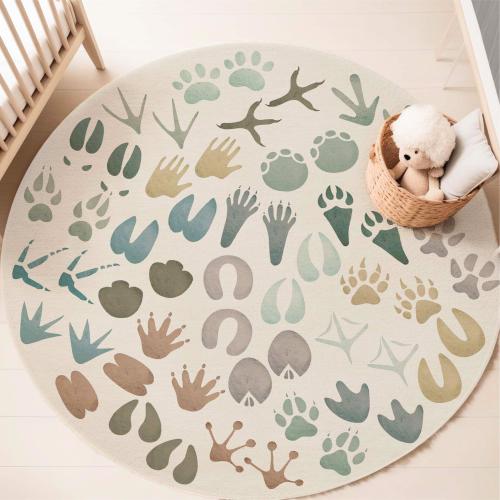 Animal Foot Print Nursery Round Rug Animal Track Carpet Forest Farm Area Mat Nature Lover Home Decor Gift Kids Playroom Mat Room Play Mat