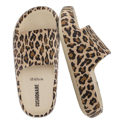 CUSHIONAIRE Feather EVA Slides for Women – Comfortable Slip On Womens Slippers, Indoor Outdoor Shower Shoes, Beach Essential Cloud Slides