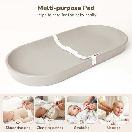 Baby Changing Pad, Caveen Lightweight and Portable Changing Station for Diaper Change and Dresser, with Safety Restraint Belt, Waterproof, Beige