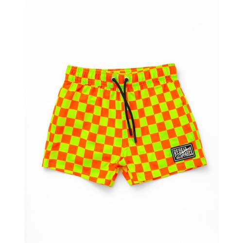 Hybrid Swim Trunks in Neon Electric Lime + Valencia Checkered