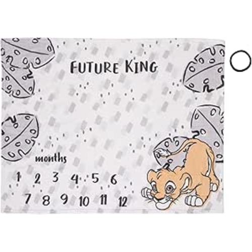 Disney Lion King Simba, Grey, White & Tan Super Soft Milestone Baby Blanket, Grey, White, Charcoal, Tan