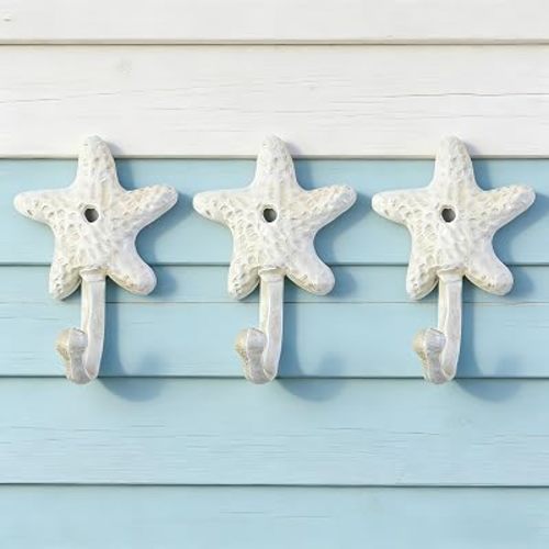 3Pack Cast Iron Starfish Coat Hooks 4.2in Decorative Wall Hooks Nautical Decor Hooks for Pool Towel Holder Bathroom Bedroom and Kitchen