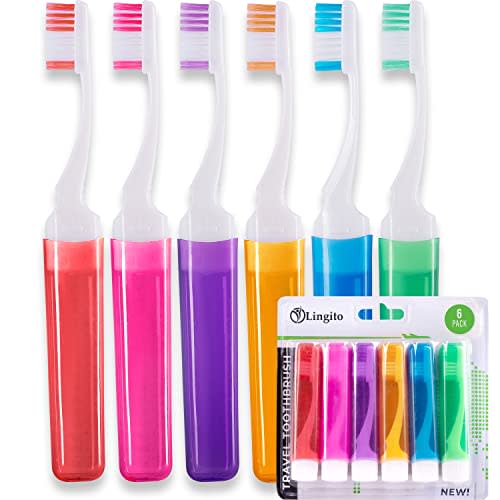 Lingito Mini Toothbrush with Cover - Camping & Travel Size, Adult Kit (6 Pack)