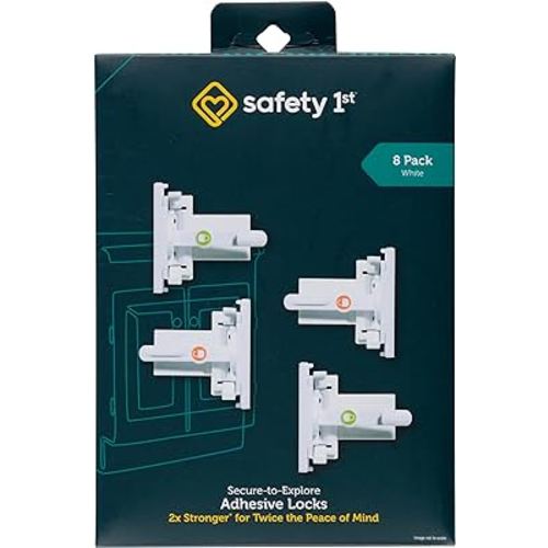 Safety 1st - Secure-to-Explore Adhesive Cabinet Locks Baby Proofing, Child Locks for Cabinets and Drawers (8 Locks), White