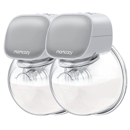 Momcozy Electric Double Wearable Breast Pump - Low Noise & Hands-Free Breast Pump with 2 Mode & 5 Levels, Portable Wearable Breast Pump, Breastfeeding Breastpump Can Be Worn in-Bra, 2pcs 24mm Gray