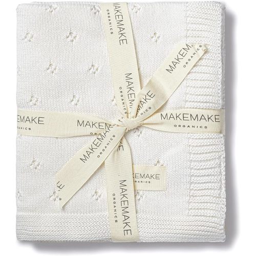 Makemake Organics GOTS Certified Organic Cotton Baby Blanket - Newborn Pointelle Knit, Breathable, Unisex, Neutral Earthy (30x40, Ivory)