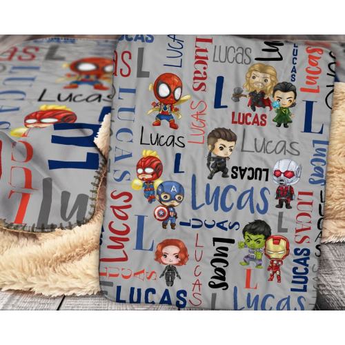 Personalized Super Hero Blanket - Super Hero Sherpa Throw Blanket - Custom Hero Baby Name Blanket - Superhero Personalized Baby Blanket