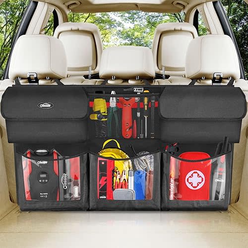 Oasser Back Seat Trunk Organizer Hanging Car Organizer Foldable Cargo Storage with 6 Large Pockets 3 Adjustable Straps 40x19inch