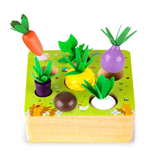 SKYFIELD Wooden Farm Harvest Game Montessori Toy, Educational Learning Toy for Boys &Girls 1 2 3 Years Old, Shape Sorting Vegetable &Fruits Fine Motor Skill Toy Gift for Toddlers 1-3