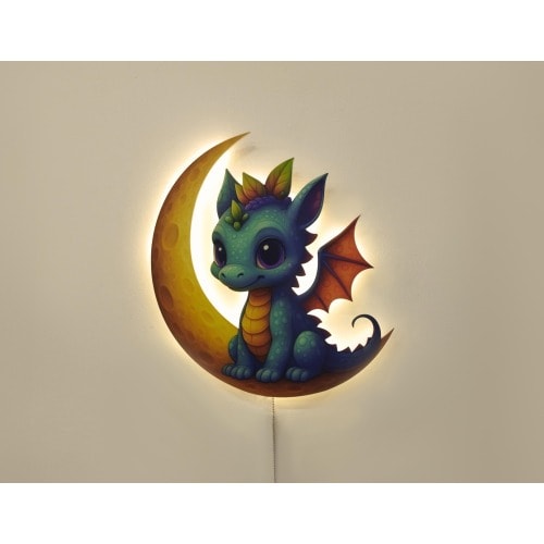 Baby Dragon Acrylic Night Light for Kids - Personalized Nursery Wall Lamp, Cute Moon Wall Decor, Toddler Bedroom Night Lamp