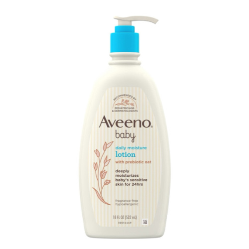 Aveeno Baby Daily Moisture Body Lotion for Sensitive Skin, Hypoallergenic Moisturizing Baby Lotion with Nourishing Oatmeal to Deeply Moisturize Baby's Skin, Fragrance-Free, 18 fl. oz