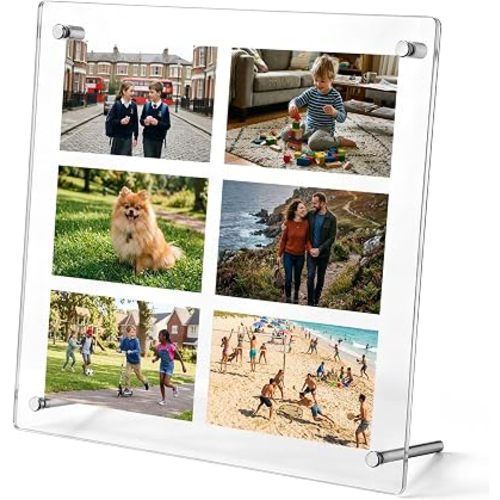 6 Grid Mini Acrylic Picture Frames for Polaroid Instax, Clear Tabletop Desktop Collage Display Stand for Fujifilm Wallet Size 2x3 Film, Multi Photo Holder for Home Office Desk Shelf Decor Gift