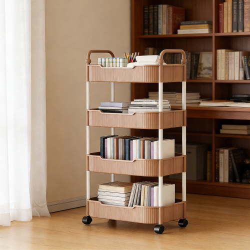 4-Tier Rolling Storage Cart with Armrests | Plastic Kitchen Bathroom Organizer | Mobile Utility Cart for Living Room Bedroom Office