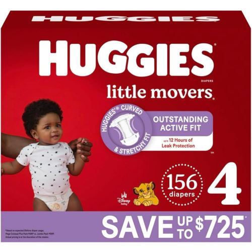 Huggies Little Movers Diapers, Size 4-22-37 Pounds (156 Count)